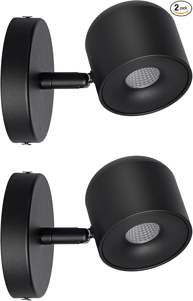 Aisilan 2 Packs Modern Adjustable Wall Sconce Fixture Black LED Warm White Ceiling Spot Wall Light for Hallway Gallery Display Bedside Bedroom 7W 3000K