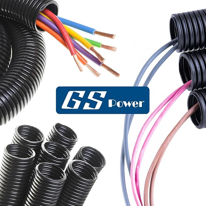 GS Power 1/2 Inch x 25ft Split Wire Loom Tubing, Split Cable Sleeve Cord Protector for Industrial Electrical Wires, Automotive Wire Cover Flexible, High Temperature Cable Conduit, Wrap
