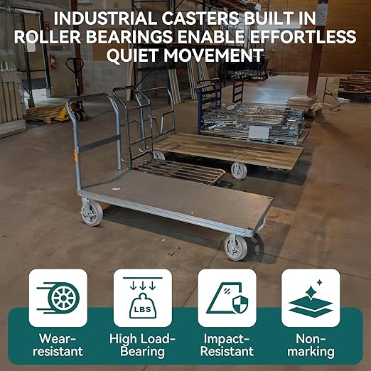 8'' × 2'' Caster Wheel, Heavy Duty Industrial Caster, Rubber Wheels with Roller Bearing, Load 1000lbs per Casters for Cart Dolly Toolbox Trolley (1 Rigid)