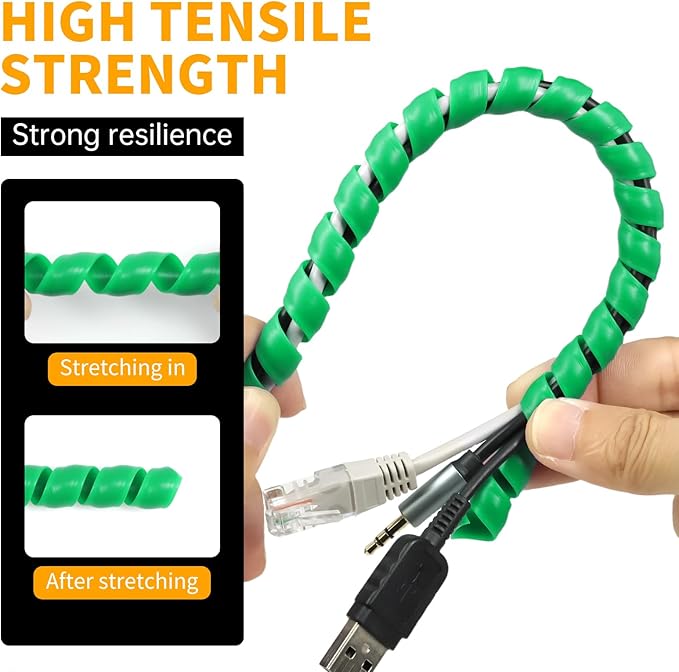Spiral Cable Wrap, 16.4ft, 33ft Wire Protection Sleeve Cover Cable Organizer Pipe Flexible Spiral Wrap Winding Tube Prevent Cat from Chewing Cables (Green, 10mm (3/8")-33ft)