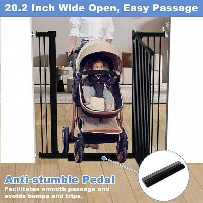 60.2"-65.7" Baby Gates Extra Wide, 40.5" Tall Dog Gate Indoor, Walk Through Pet Gates for Doorways Kitchen No Drilling Auto Close Pressure Mounted Safety Child Toddler Gate, Black