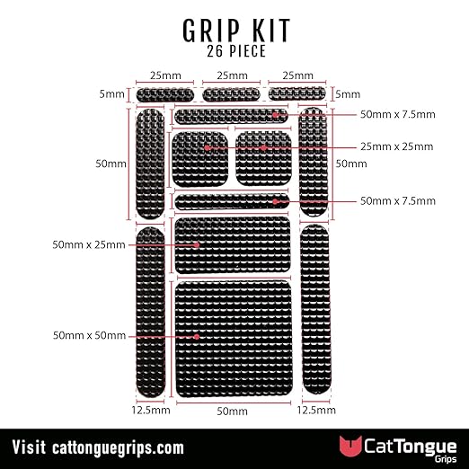 CATTONGUE GRIPS Cell Phone Grip Tape Durable, Non-Abrasive Grip Tape with Pre-Cut Strips for Phone, Mouse, Laptop, Tablet, Gaming Devices & More, Customizable, Non Slip Phone Grip (Black)