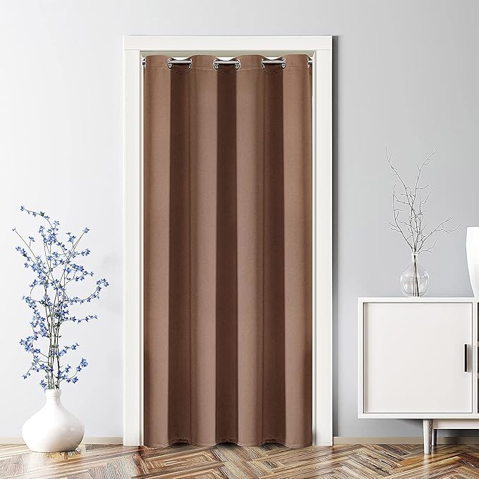 ChrisDowa Blackout Door Curtains for Doorway Privacy, Grommet Closet Curtains for bedroom closet door, Thermal Insulated Temporary Doorway Cover Room Divider Drapes (1 Panel, Cappuccino, 34 x 80 Inch)