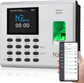NGTeco APP-Based Time Clock, 2-in-1 Fingerprint Time Clock for Employees Small Business with Auto Punch & Mobile App, Battery Backup, 2.4GHz WiFi, iOS/Android Sync, No Monthly Fee
