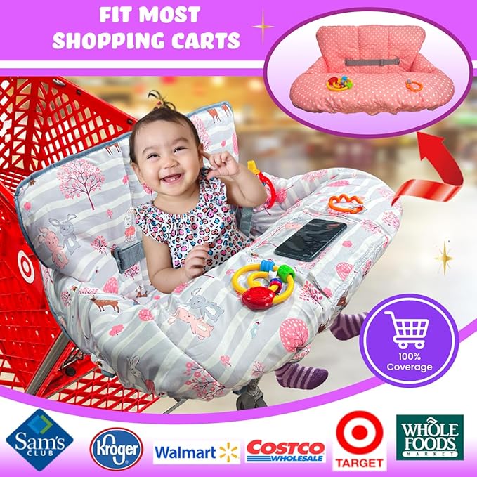 Shopping Cart Cover for Baby Grocery Cart Cover for Baby boy and Baby Girl, High Chair Cover for Baby and Toddler, Baby Registry Gift - Waterproof - Extra Large - Cotton - Double Sided (Coral Pink)
