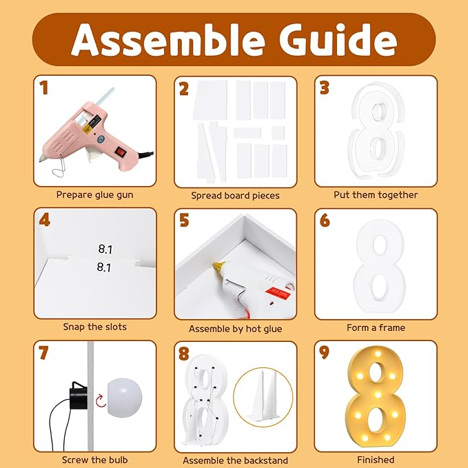 imprsv 3FT Marquee Numbers, Light Up Numbers for 18th 80th Birthday Decorations, Light Up Sign 8 for Wedding Anniversary Party Decor, Pre-Cut Foam Board Kit