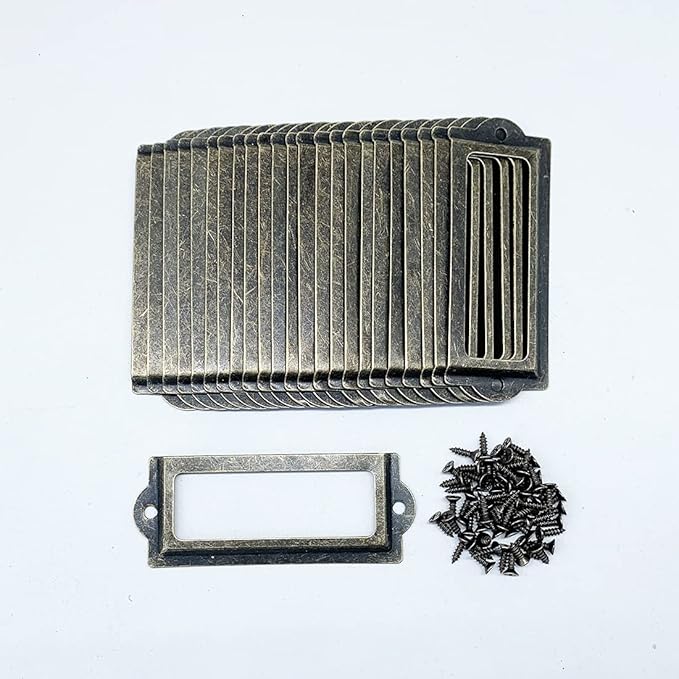 [24 Pack] Antique Bronze Office Library File Drawer Cabinet Card Tag Label Holder Metal Frame 83mm x 30mm