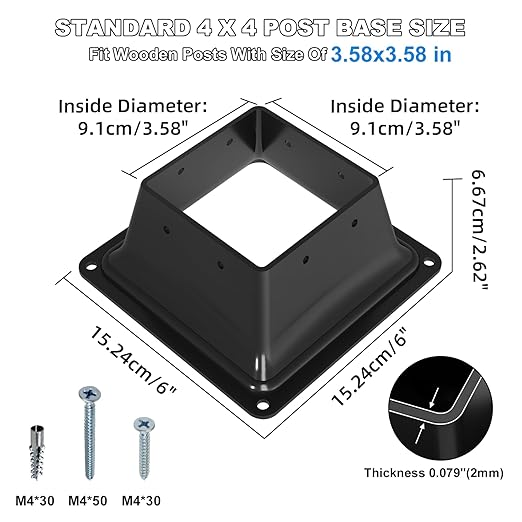 4x4 Post Base 20Pcs-Inner Size 3.6x3.6-Heavy Duty Metal Post Brackets-Deck Post Anchors-Solid Steel-Powder Coated-Wood Post Holder for Porch Handrail Railing Pergola Fence Pavilion-Support Deck Base