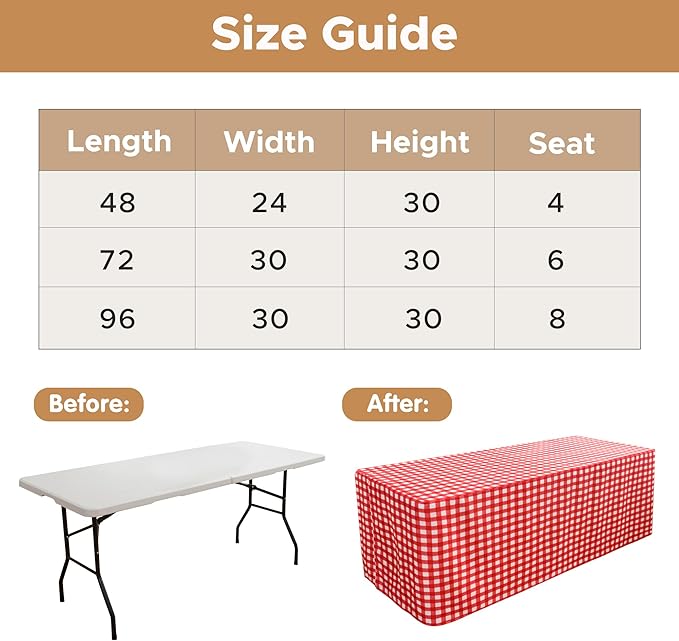 HolidayIdeas Fitted Checkered Christmas Tablecloths for 6 Foot Tables - 72 x 30 Inch - 2 Pack Rectangle Buffalo Plaid Table Cover for Parties,Trade Show (Red and White)