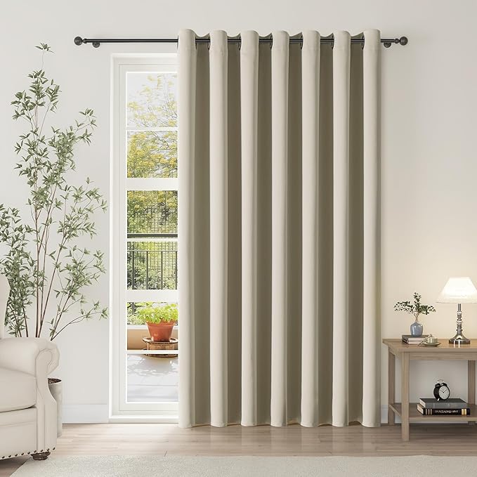 ChrisDowa Room Divider Curtain 84 Inches Long, Wide Blackout Sliding Door Curtain for Bedroom, Room Darkening Privacy Window Curtain for Patio Door (1 Panel Set, Beige, 100 x 84 Inch)