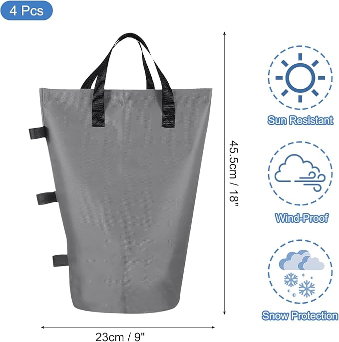 PATIKIL Canopy Weight Sand Bags, 4 Pack 112 Lbs Total Extra Large Weights Bags Waterproof Tent Leg Weights Sandbags for Outdoor Canopy Tent Sun Shelter Patio Ladder Gray (18x9")