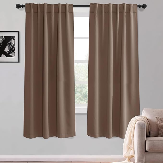 KGORGE Blackout Curtains for Bedroom, Privacy Light Blocking Thermal Insulation Noise Reducing Drapes for Living Room Bedroom, Back Tab Rod Pocket, W52 x L54 inches, Mocha, 2 Panels