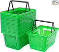 LOYALHEARTDY 12PCS Shopping Baskets with Handles, 21L Plastic Grocery Basket for Retail Store, Supermarket, Grocery Shopping |17" x 12" x 9" Portable Shop Basket (Green)