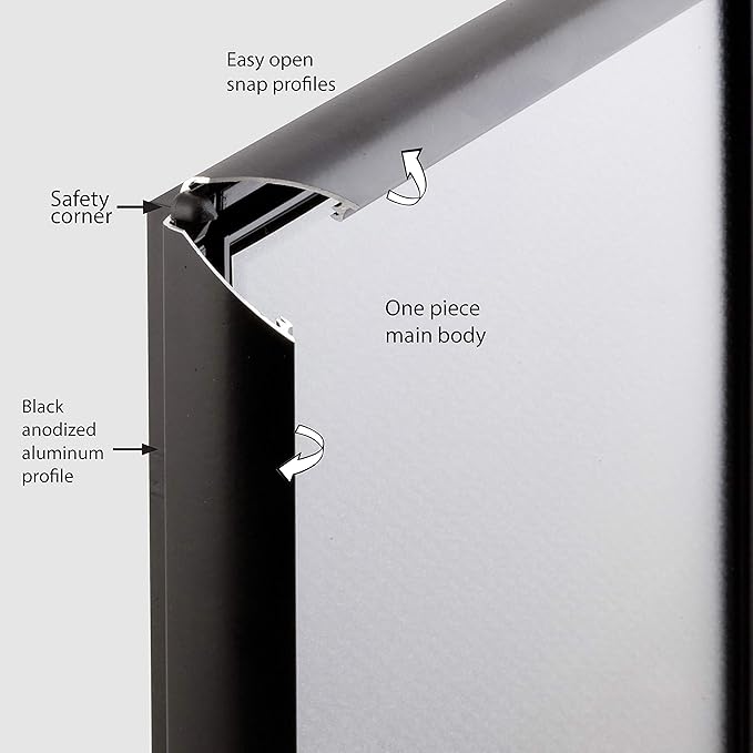 M&T Displays Opti Snap Poster Frame 8.5x11 Inch Black 1" Aluminum Profile Front Loading Wall Mounting Photo Picture Document Certificate Sign Holder Mitered Corner Anti Glare Cover (500 pack)