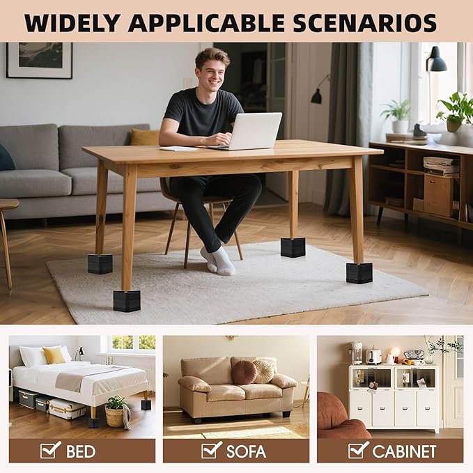 Furniture Risers Bed Risers - Rectangular Adjustable Block Riser for Raising 1.5-3 in. & 4.3 in. Beds, Tables, Sofas, Refrigerators, Washers - Up to 4,000 Pounds (Black, Two Layers 3inches)