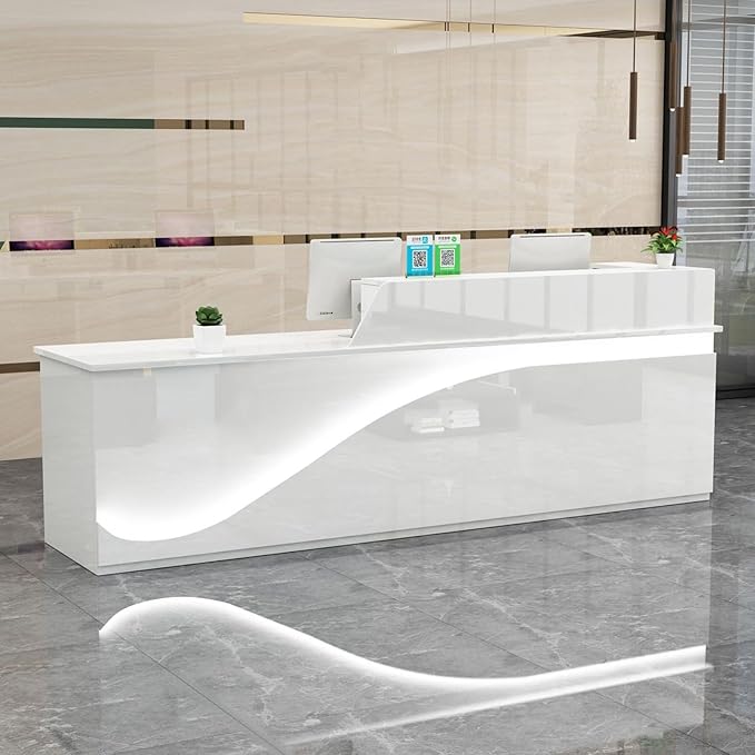 Reception Desk, Checkout Counter, Reception Counter Desk, eception Counter Desk with Adjustable Shelf & Lockable Drawers, for Clothing Store, Company Front Desk, Coffee Shop