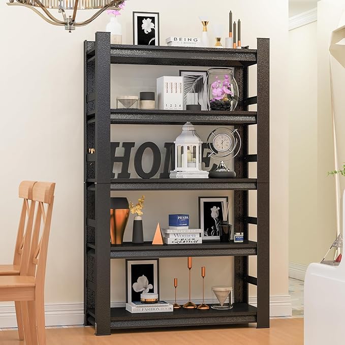 Garage Shelving Units, Heavy Duty 5-Tier Storage Shelves, Metal Adjustable Storage Rack, Steel Shelves, 2750 lbs Capacity, Industrial Shelving for Heavy Tools (Black, 18"Dx47"Wx77"H, 5-tier)