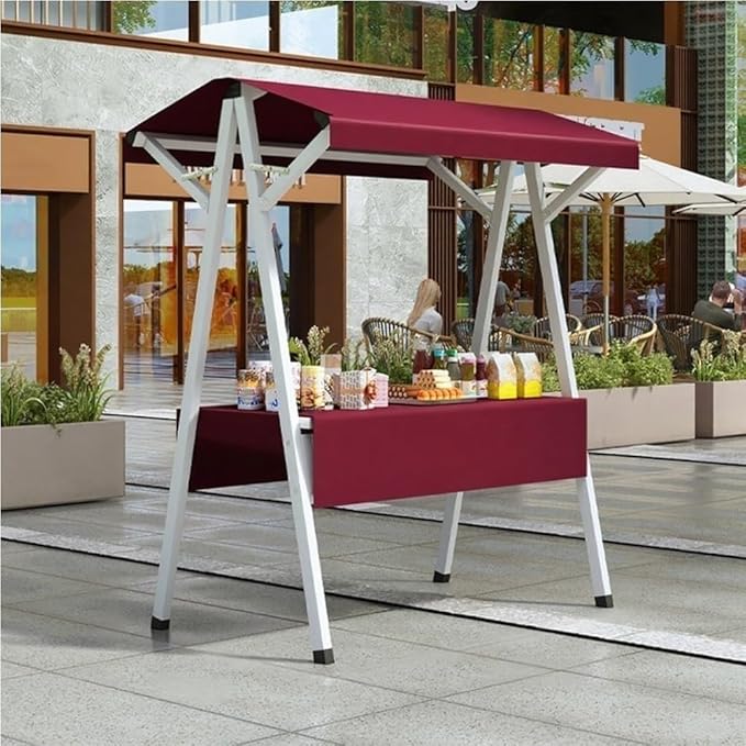 Foldable Food Cart for Business, Lightweight Farmers Market Stalls with Awning, Vendor's Stall Kiosk for Sale Hot Dog, Ice Cream, Food(Dark-Red,59.1in)