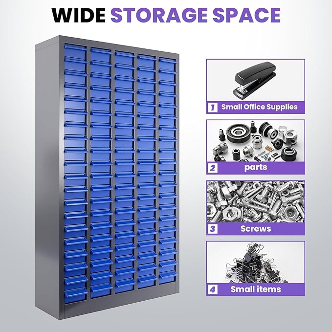 100 Drawers Alloy Steel Nut and Bolt Organizer, Parts Cabinet with Adjustable Shelves and Label Stickers, Bolt Organizer for Nuts Bolts Parts Screws Small Items (100 Drawers)