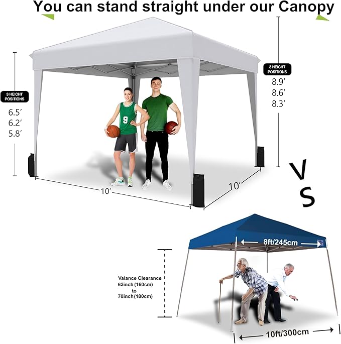 SANWAY 10x10 Pop up Canopy Tent, One-Button, Outdoor Instant Canopy Protable for Events, Camping, Parties, Vendor, Beach Tent - White