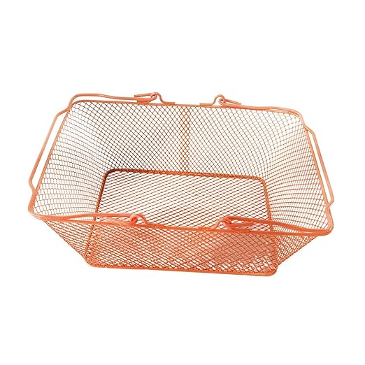 Shopping Basket Wire Portable Multipurpose Vegetables Fruit Storage with Handles for Garden Retail Store Pantry, Orange
