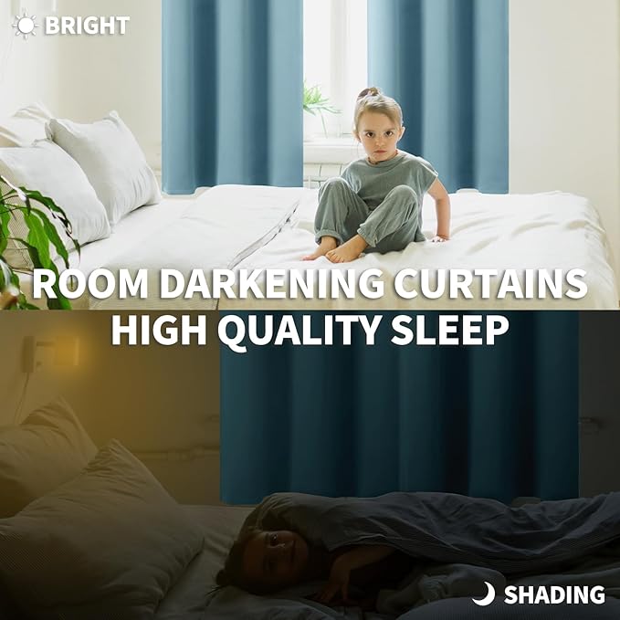 BGment Room Darkening Curtains 45 Inches Long - Grommet Thermal Insulated Drapes Window Treatment Curtains for Bedroom, 2 Panels, 52 x 45 Inch, Greyish Blue