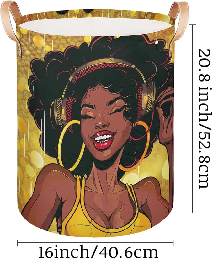 Women African Laundry Basket Foldable Laundry Baskets With Leather Handles for Bedroom Bathroom Toys Decorative Basket