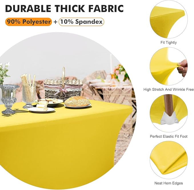 SEPARO 2 Pack 6 Ft Yellow Table Cover Fitted Rectangular Tablecloth Stretchable Fabric Table Cloth 6 ft Wrinkle-Free for Party Tradeshows Banquet Weddings Cocktail
