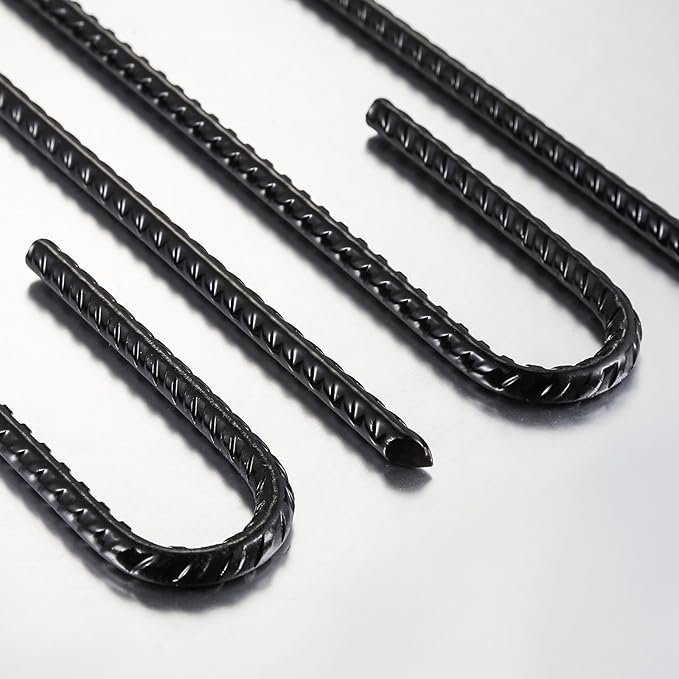 Rebar U/J Hook Extra Heavy Duty, 12 inch x 1/4 inch Rust Proof Coated Steel Ground Anchors for Garden, Tent, Trampoline (50pcs, U-Hook)