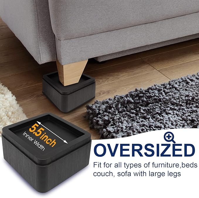 Bed Risers 3 Inch, Oversized Fit Up to 5.5" Legs, Heavy Duty Support 6000lbs, Stackable 6/9 inch Bed Raising Blocks Furniture Sturdy Bed Lifts for College Dorm Rooms, Couches, Tables, Desks