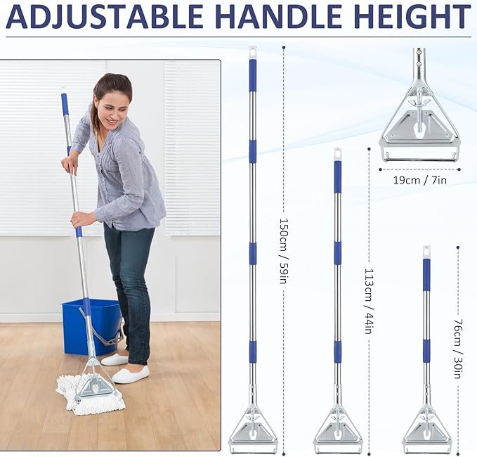 Commercial Mop Handle Heavy Duty, 59" Industrial Mop Stick - Universal Metal Replacement Mop Pole for Home, Garage, Office, Workshop & Warehouse Floor Cleaning