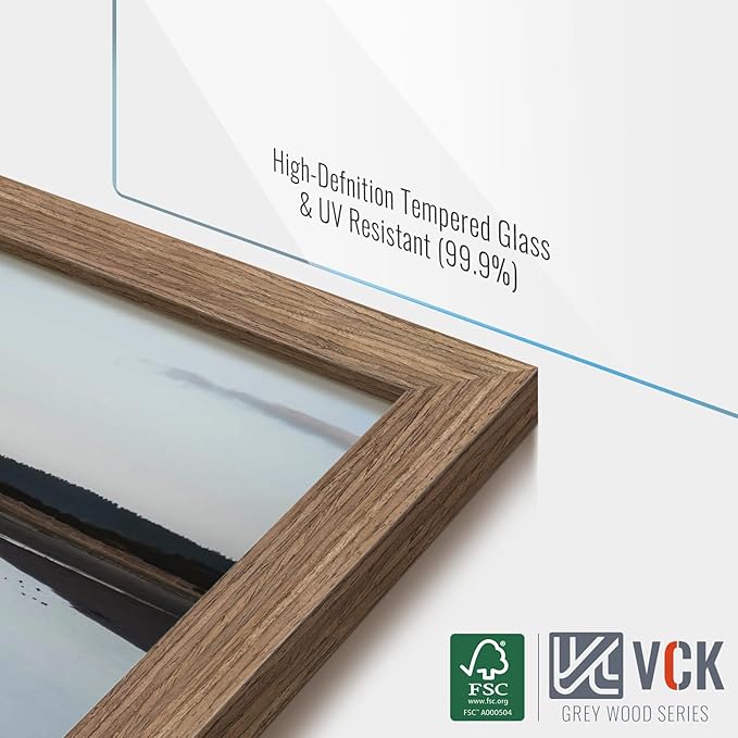 VCK 8x10 Picture Frame 5 Pack - Walnut, High-End Wood Poster Frames with Tempered Glass, Display 5x7 Photo with Mat or 8x10 without Mat, Art Gallery-Quality, Wall Hanging/Tabletop, Walnut