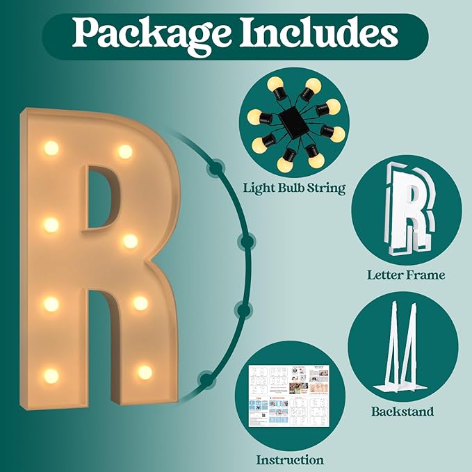 Marquee Light Up Letters, 3FT Large Letters for Party Decorations, Marquee Numbers, Mosaic Balloon Frame, Baby Letters for Baby Shower Birthday Wedding Engagement Party, Pre-Cut Foamboard Letter R