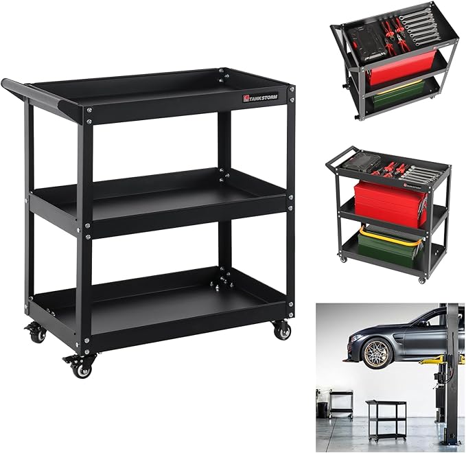 Service Tool Cart on Wheels - 3 Tire Rolling Cart, Industrial Commercial Service Cart TQ112