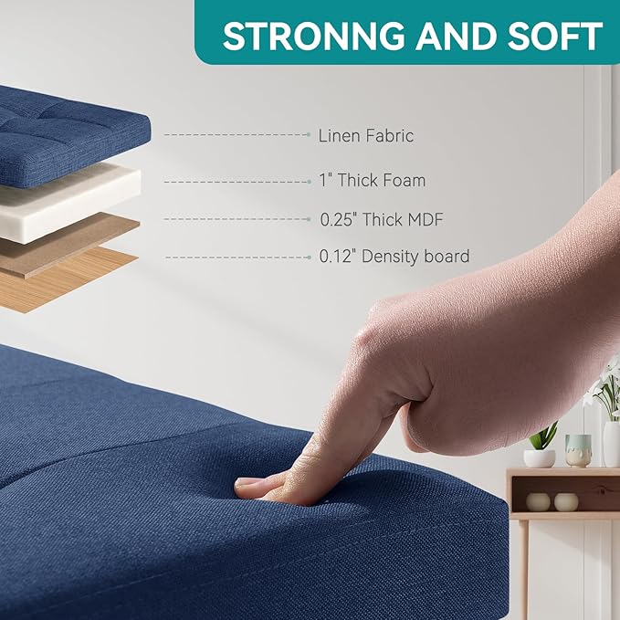 BRIAN & DANY Ottoman with Storage, Small Storage Ottoman for Dorm, Linen Folding Ottoman Foot Stool with Legs for Living Room and Bedroom, 14.8"x14.8"x16.1" - Blue