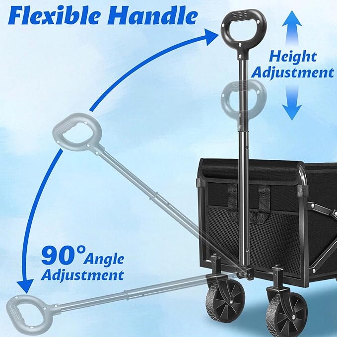 Collapsible Wagons Carts Foldable, 360lbs Portable Folding Wagon Cart with Wheels, Foldable Wagon Cart Utility for Camping, Beach, Grocery, Shopping, Sports, Garden(Deep Black)