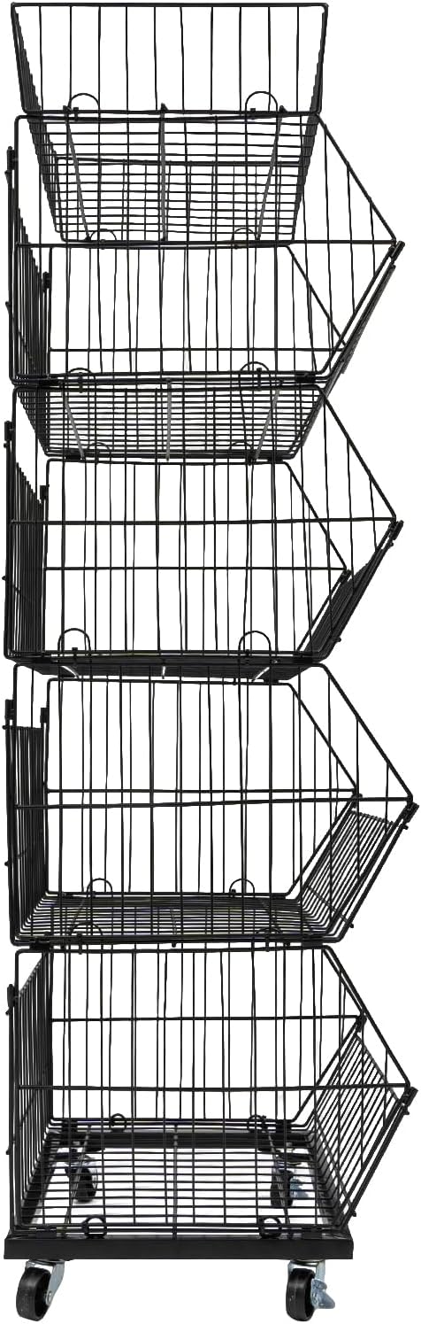 5 Tier Retail Display Rack, Rolling Storage Rack 5 Layers 18.9*17.72*55.12in Metal Display Shelf Fruit Vegetable Snack Basket Storage Supplies for Home Store Market (Black, 48*45*140cm)