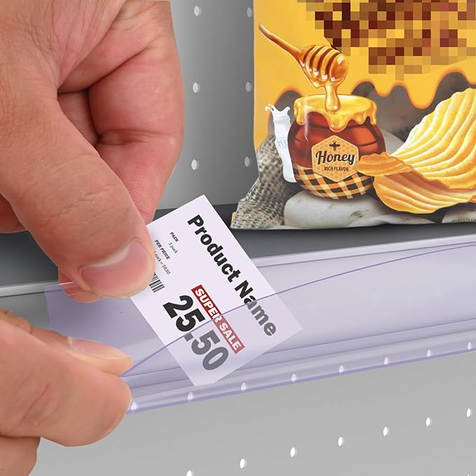 Shelf Label Strips, Pro Painter 100 Pack Self Adhesive 1.5”H Shelf Strip Price Tag Holder for Plastic, Metal and Wood Gondola Shelf, Clear Plastic Front/Clear Back Sign Holder for 48” Long Shelf