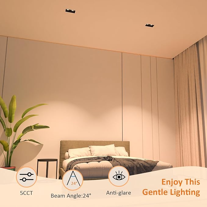 LED Square Recessed Lighting 16 Pack, 24W Aluminum Trimless Downlight, Adjustable Ceiling Light with junction Box, 5 CCT 2700K-6000K, TRIAC Dimming Rotation Spotlight for Living Room Bedroom