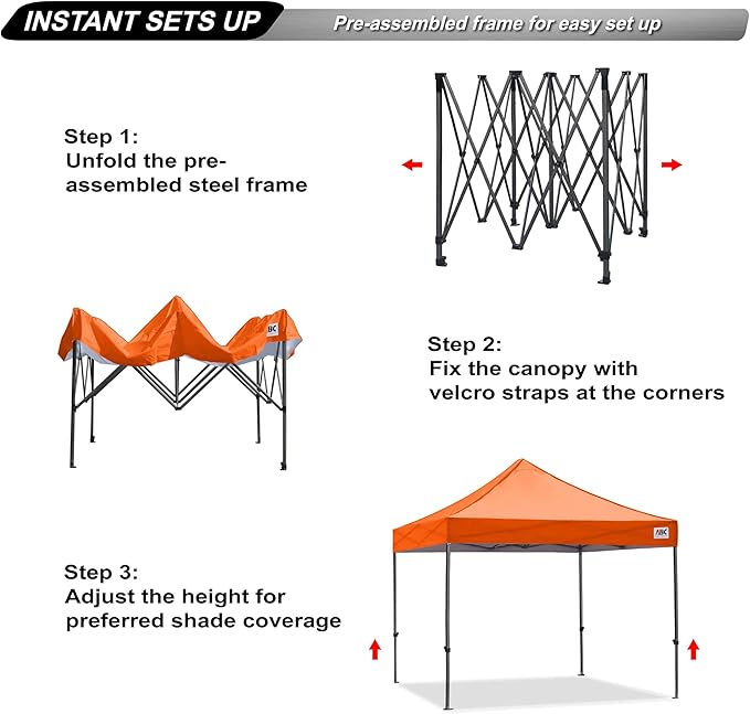 ABCCANOPY Pop Up Canopy - 8x8 Outdoor Patio Portable Canopy Tent with 4 Weight Bags (Orange)