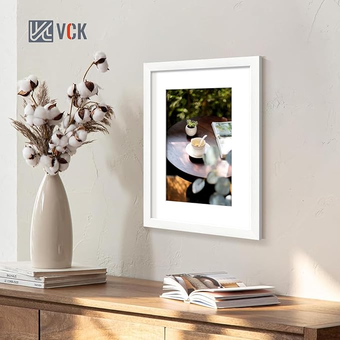 VCK 12x16 White Picture Frame set of 5, Textured Exclusive Wooden Photo Frames with HD glass | Matted to 8x12 or 12x16 without Mat | Wall Hanging
