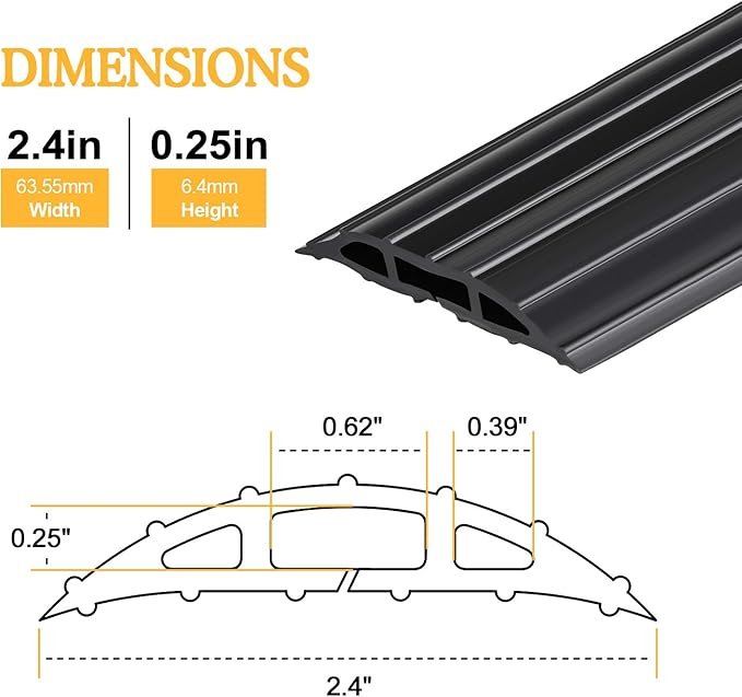 AGPTEK Heavy Duty Floor Cable Cover Cable Protector, 6.5 Ft Floor Cord Protector 3 Channels Floor Cord Cover (Mid Channel 0.62") Contains Cords, Cables and Wires, Good for Office, Home, or Outdoor