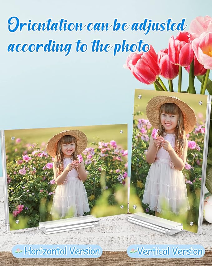 10 Pack Acrylic Picture Frame 5×7 Clear Double Sided Magnetic Photo Frame - Frameless Baby Friend Family Picture Desktop Display with Support Stand and Gift Boxes