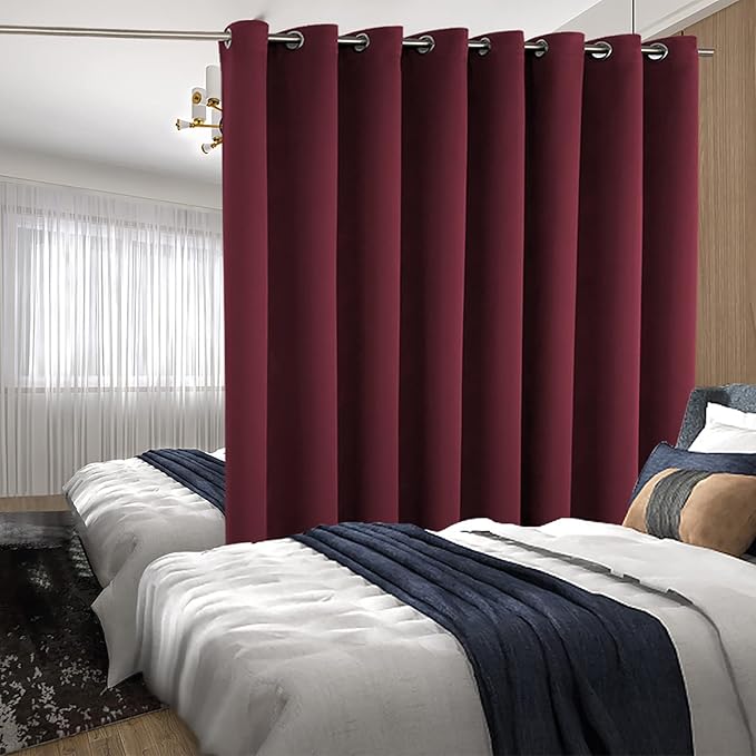 BGment Room Darkening Curtain for Sliding Door, Wide Blackout Room Divider Curtain for Living Room 96 Inch Length, Thermal Privacy Soundproof Window Drape 1 Panel, Burgundy Red, 180 Wide