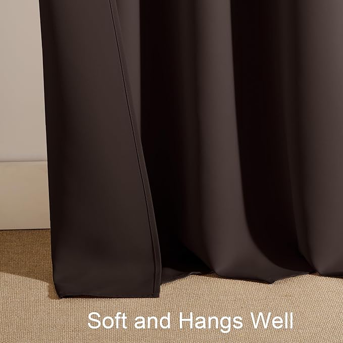 PONY DANCE 84 Inches Long Curtains - Bedroom Rod Pocket Drapes Solid Soft Window Treatments Panels Light Block for Living Room, 52 in Wide by 84 in Drop, Chocolate Brown, Double PCs