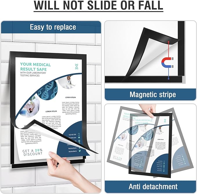 Relx 6 Pcs 8.5 x 11'' Self-Adhesive Magnetic Wall Signs Holder Magnetic Picture Frame Document Holder Wall & Window Adhesive Frames for Office Home Store Restaurant