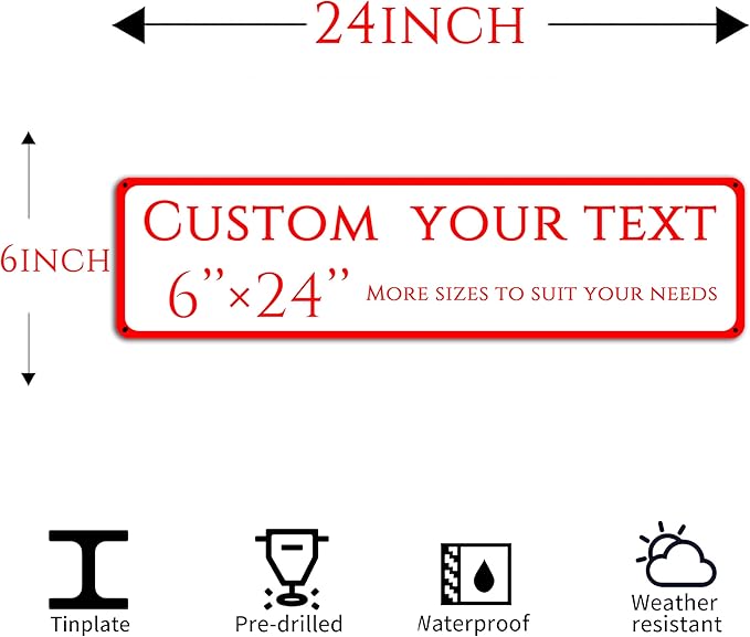 Custom Sign, custom street sign，Aluminum Weatherproof Metal Sign Multiple Sizes, Double-sided.Customize for Office, Business, Workplace, office, Home, Delivery Signs(6 * 24 Inch)