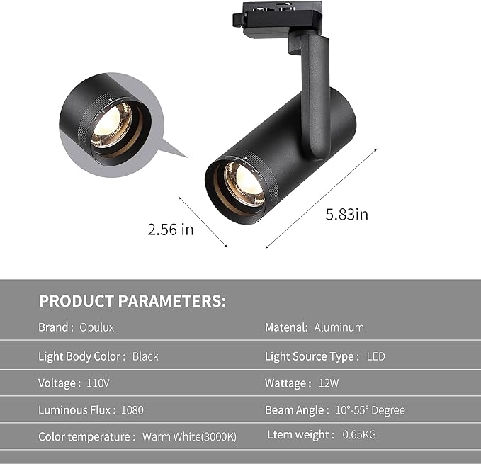 LED 12W Dimmable Track Lighting Heads with 10° to 55° Adjustable Beam Angle H Type 97 CRI 3000K Warm White Ceiling Spotlight for Accent Task Art, 1080lm, Black, 4 Pcs