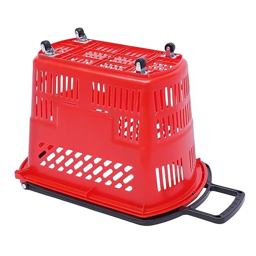 Rolling Shopping Baskets, 6PCS Shopping Carts 35L/9.2gal Plastic Rolling Shopping Basket with Wheels and Handle for Carrying and Storing Clothing Groceries (Red)