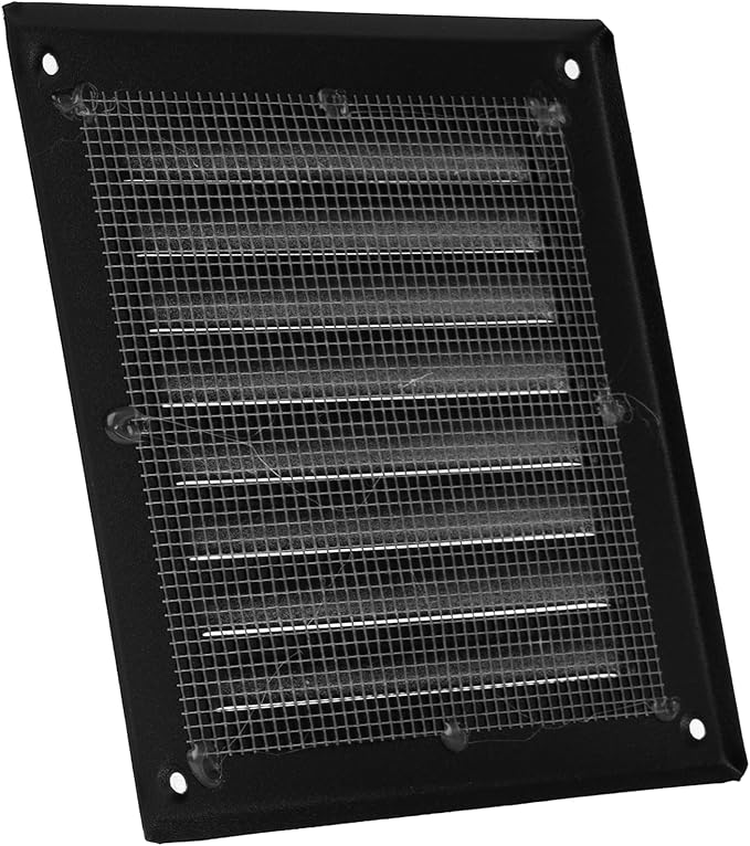 Vent Systems - 5 x 5 Inch (Inner) Black Metal Square Soffit Air Vent Grille Cover, Register Vent Deflector Louver Built-in Mesh HVAC for Bathroom Home Office Kitchen 6.5" x 6.5" (Outer)